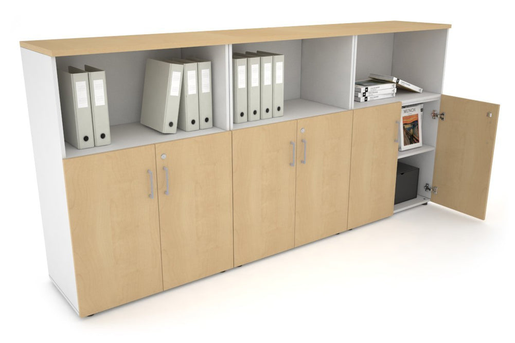 Uniform Medium Storage Cupboard with Small Doors [2400W x 1170H x 450D]-White maple silver handle