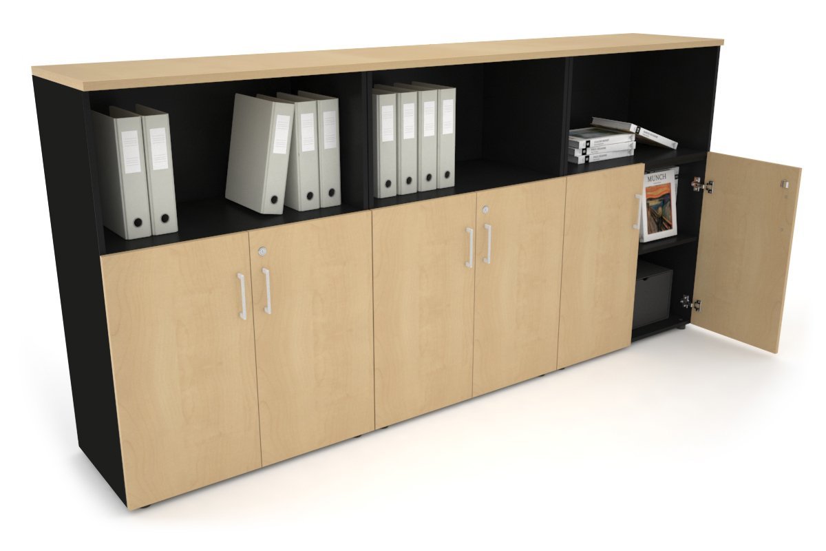 Uniform Medium Storage Cupboard with Small Doors [2400W x 1170H x 450D]-Black maple white handle