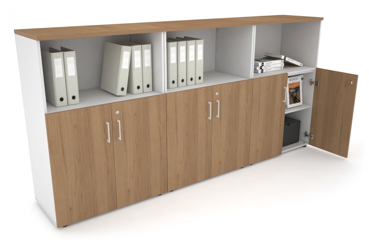 Uniform Medium Storage Cupboard with Small Doors [2400W x 1170H x 450D]-White salvage oak white handle