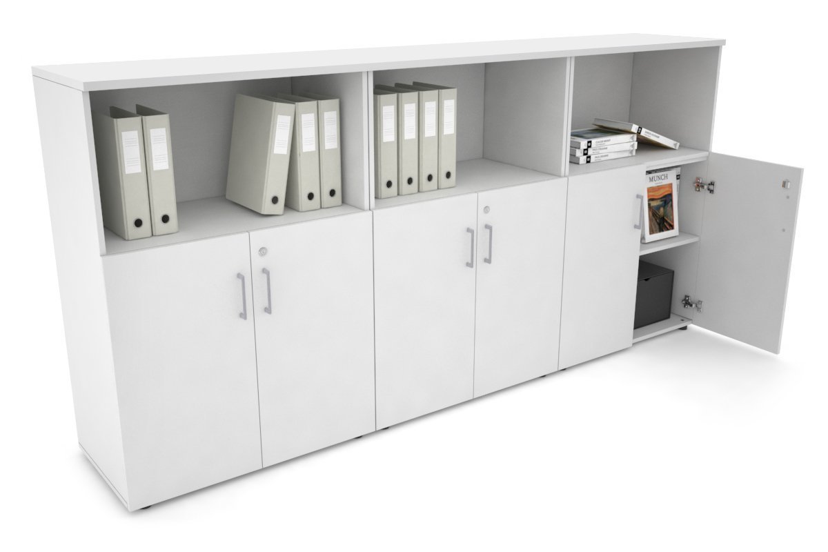 Uniform Medium Storage Cupboard with Small Doors [2400W x 1170H x 450D]-White white silver handle