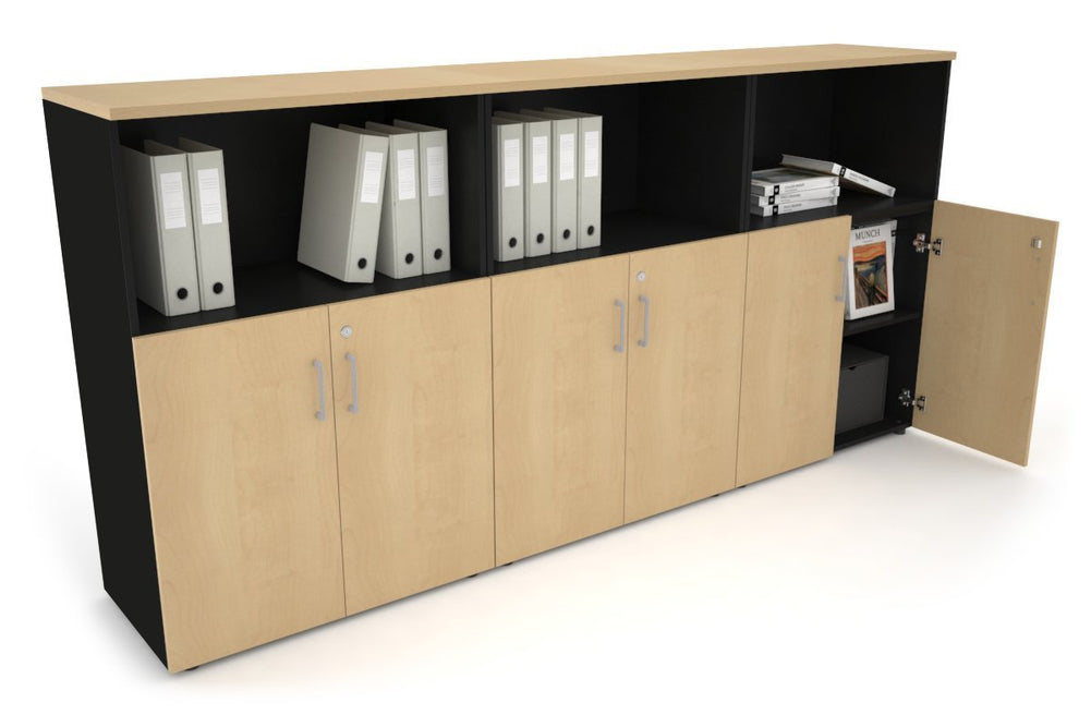Uniform Medium Storage Cupboard with Small Doors [2400W x 1170H x 450D]-Black maple silver handle