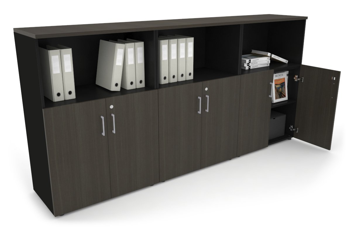 Uniform Medium Storage Cupboard with Small Doors [2400W x 1170H x 450D] Jasonl Black dark oak silver handle