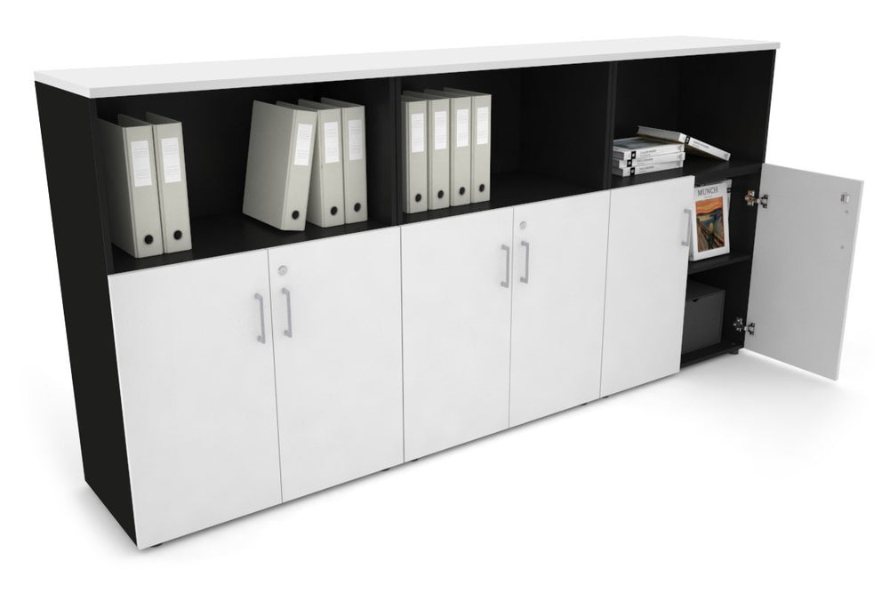 Uniform Medium Storage Cupboard with Small Doors [2400W x 1170H x 450D]-Black white silver handle