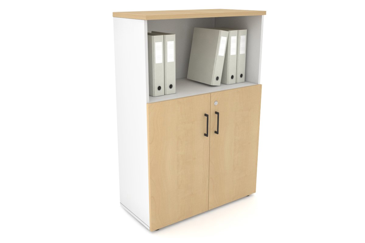 Uniform Medium Storage Cupboard with Small Doors [800W x 1170H x 350D]-White maple black handle