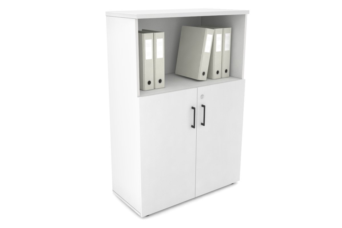 Uniform Medium Storage Cupboard with Small Doors [800W x 1170H x 350D] Jasonl White white black handle
