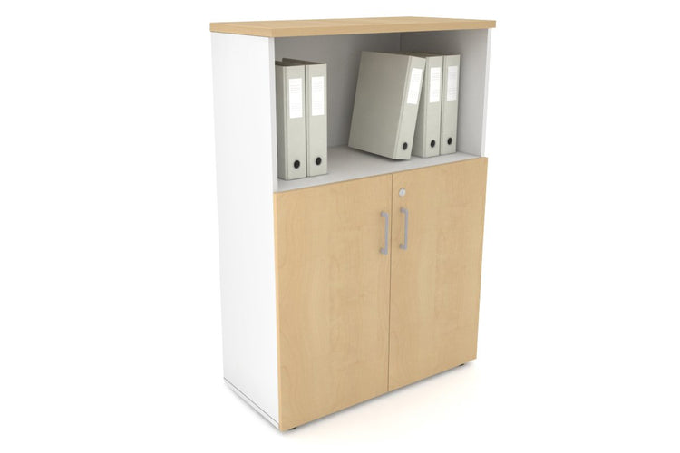 Uniform Medium Storage Cupboard with Small Doors [800W x 1170H x 350D] Jasonl White maple silver handle