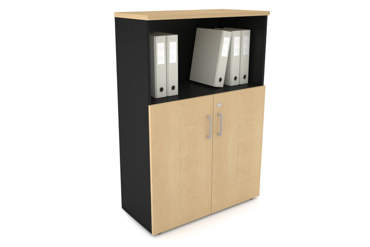 Uniform Medium Storage Cupboard with Small Doors [800W x 1170H x 350D] Jasonl Black maple silver handle