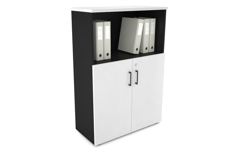 Uniform Medium Storage Cupboard with Small Doors [800W x 1170H x 350D] Jasonl Black white black handle