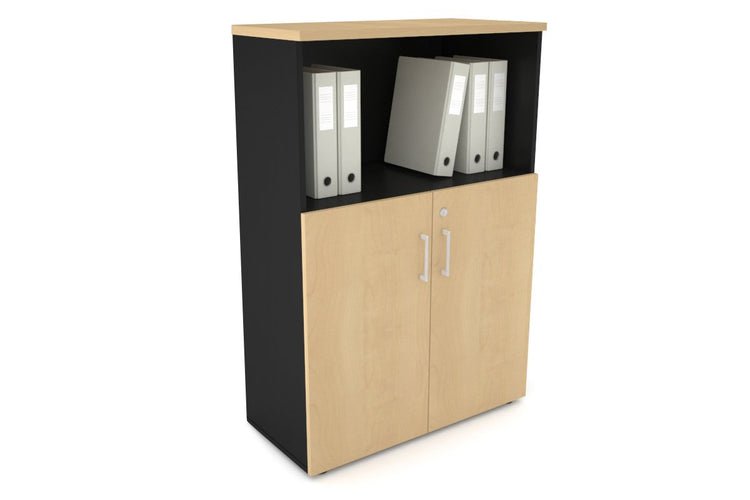 Uniform Medium Storage Cupboard with Small Doors [800W x 1170H x 350D] Jasonl Black maple white handle
