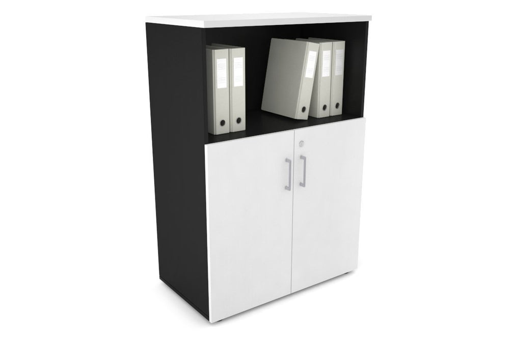Uniform Medium Storage Cupboard with Small Doors [800W x 1170H x 450D]-Black white silver handle