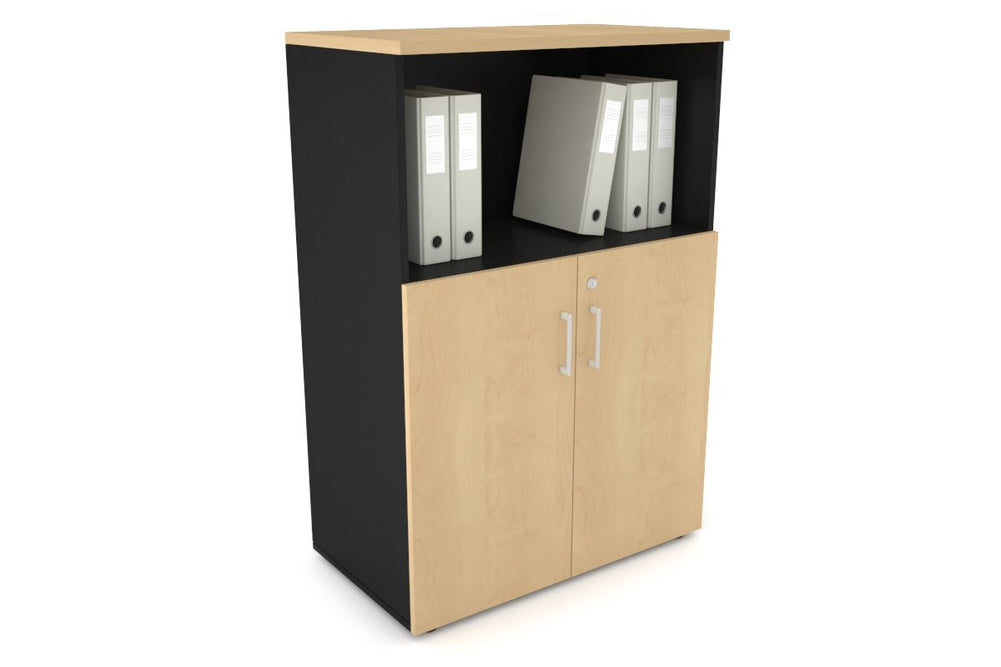 Uniform Medium Storage Cupboard with Small Doors [800W x 1170H x 450D]-Black maple white handle