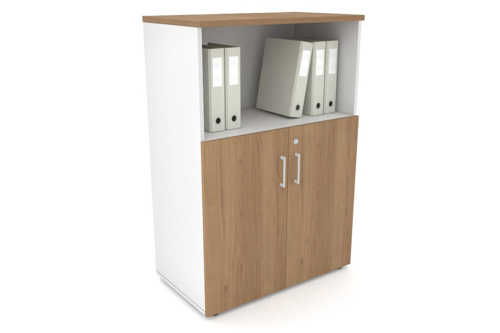Uniform Medium Storage Cupboard with Small Doors [800W x 1170H x 450D]-White salvage oak white handle