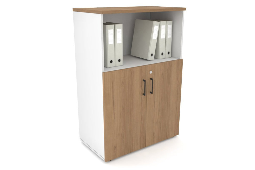 Uniform Medium Storage Cupboard with Small Doors [800W x 1170H x 450D]-White salvage oak black handle