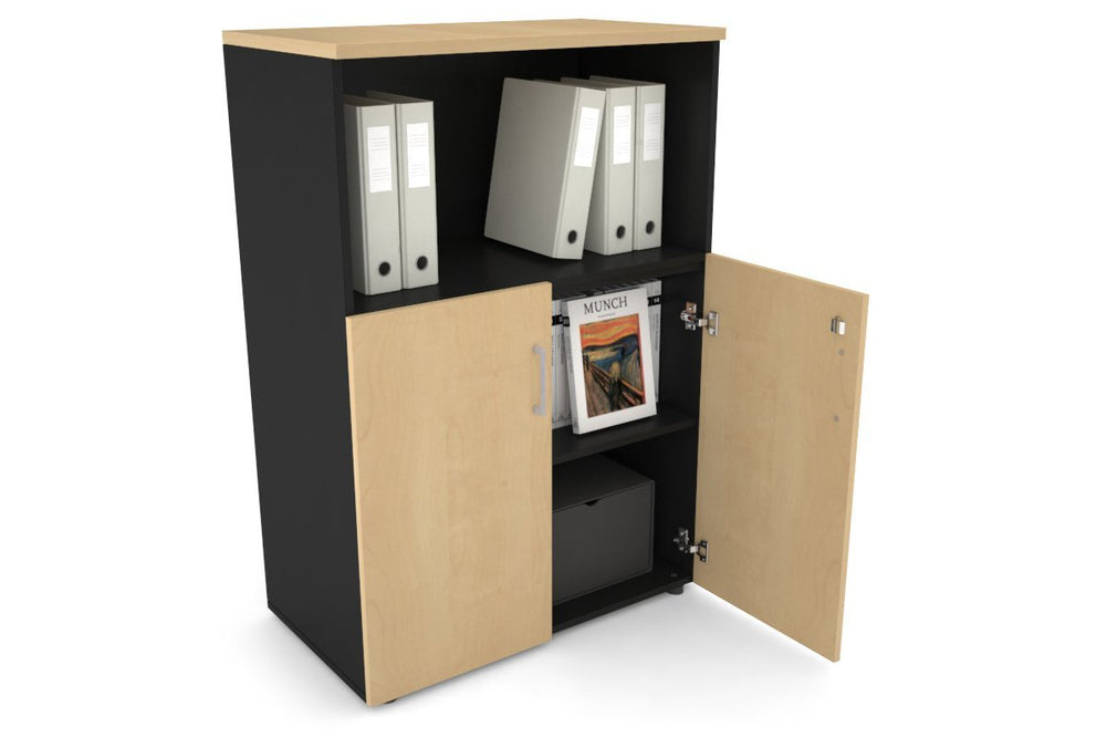 Uniform Medium Storage Cupboard with Small Doors [800W x 1170H x 450D]-Black dark oak black handle