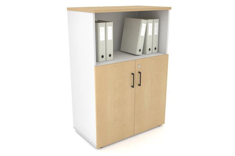 Uniform Medium Storage Cupboard with Small Doors [800W x 1170H x 450D] Jasonl White maple black handle