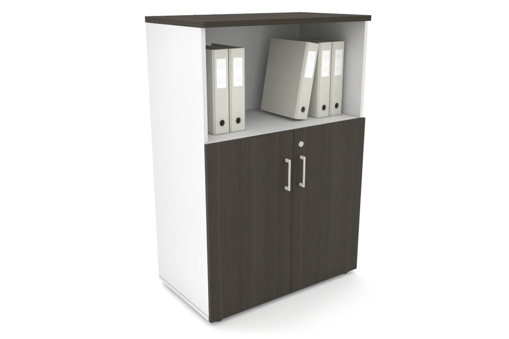 Uniform Medium Storage Cupboard with Small Doors [800W x 1170H x 450D]-White dark oak white handle