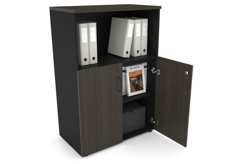 Uniform Medium Storage Cupboard with Small Doors [800W x 1170H x 450D]-Black dark oak black handle