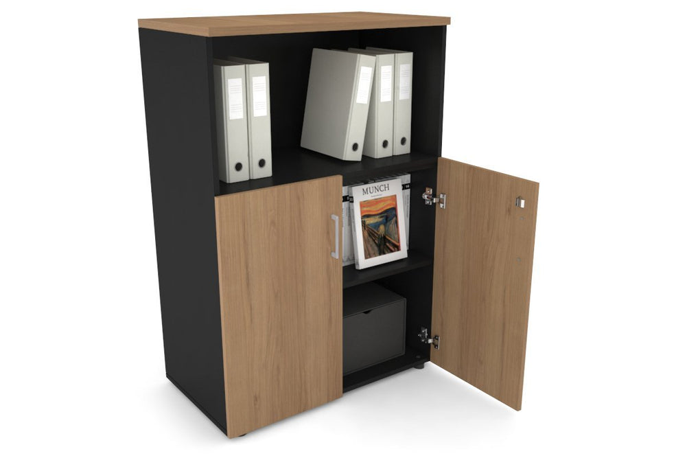 Uniform Medium Storage Cupboard with Small Doors [800W x 1170H x 450D]-Black dark oak black handle