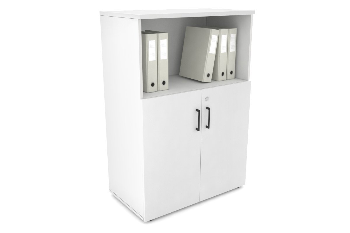 Uniform Medium Storage Cupboard with Small Doors [800W x 1170H x 450D] Jasonl White white black handle