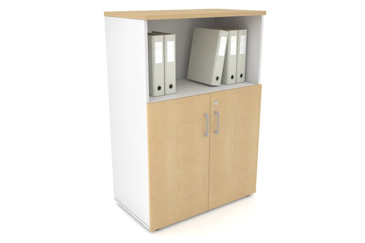 Uniform Medium Storage Cupboard with Small Doors [800W x 1170H x 450D] Jasonl White maple silver handle