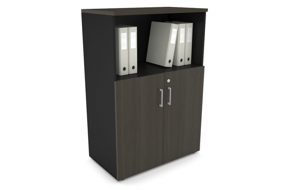 Uniform Medium Storage Cupboard with Small Doors [800W x 1170H x 450D]-Black dark oak silver handle