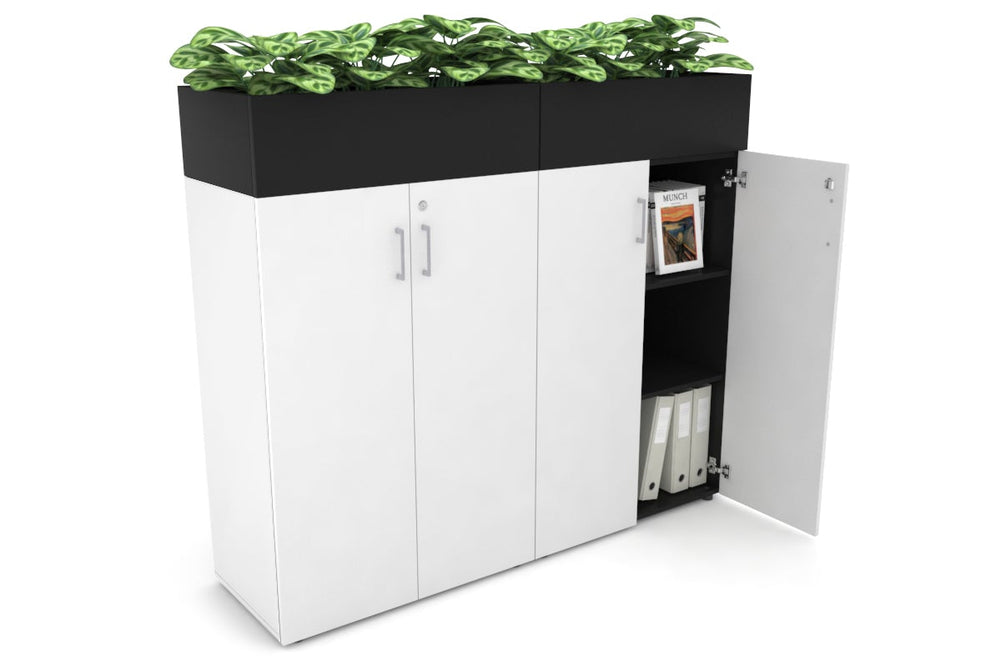 Uniform Medium Storage + Planter Box [1600W x 1395H x 450D]-White black silver handle