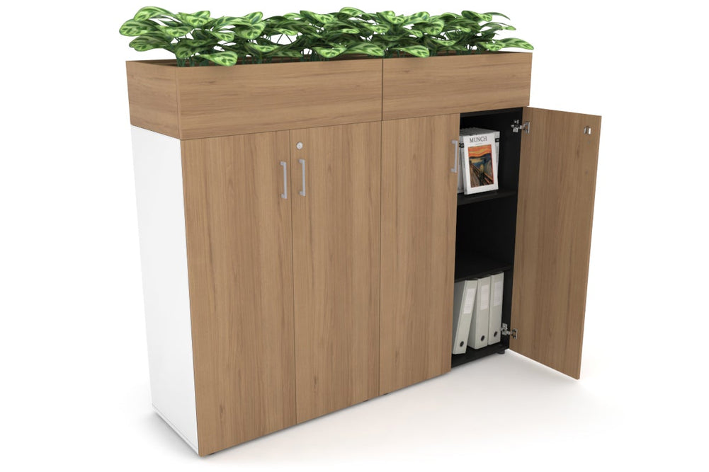 Uniform Medium Storage + Planter Box [1600W x 1395H x 450D]-White salvage oak silver handle
