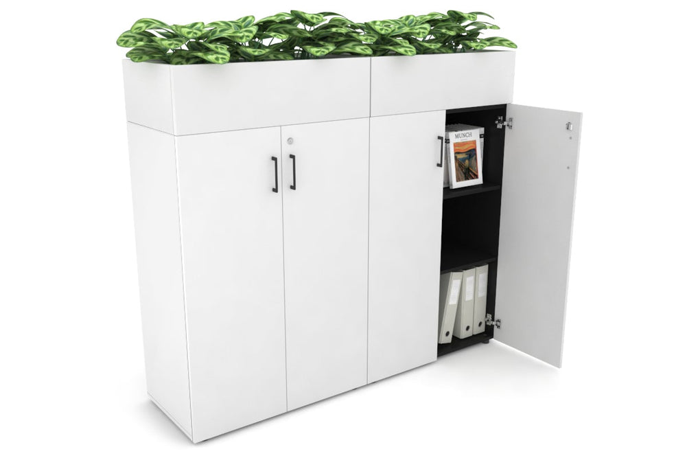 Uniform Medium Storage + Planter Box [1600W x 1395H x 450D]-White white black handle