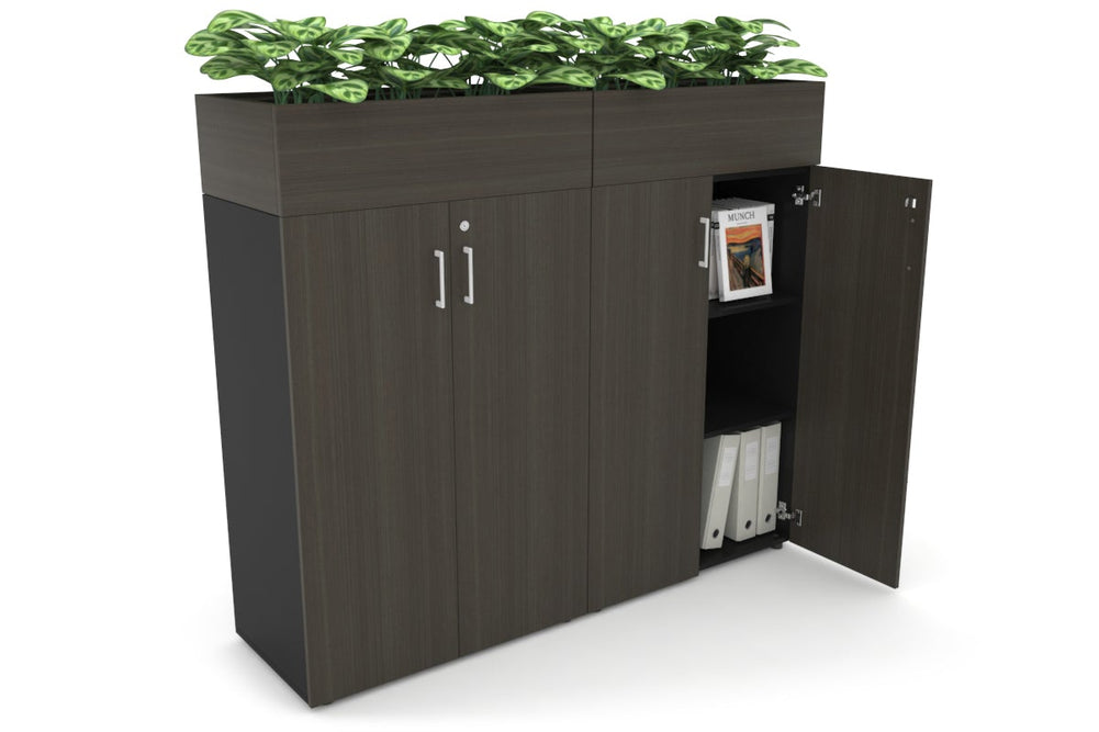 Uniform Medium Storage + Planter Box [1600W x 1395H x 450D]-Black dark oak white handle