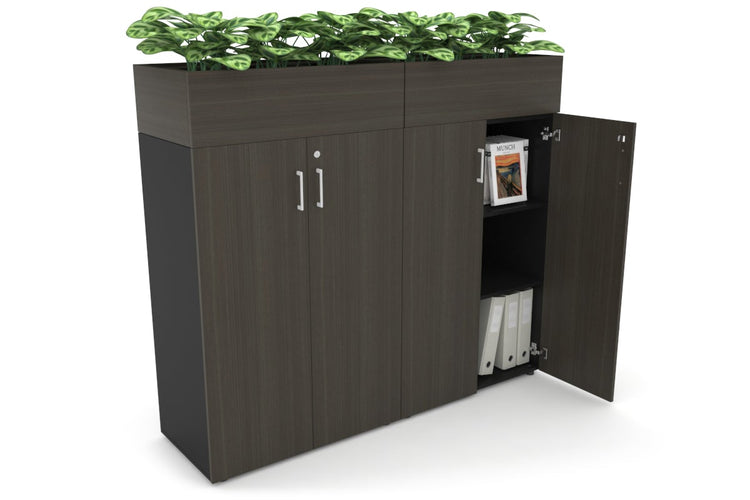 Uniform Medium Storage + Planter Box [1600W x 1395H x 428D] Jasonl Black dark oak white handle
