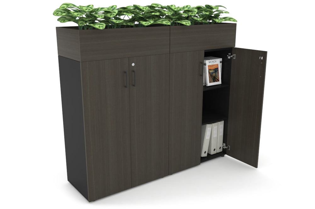 Uniform Medium Storage + Planter Box [1600W x 1395H x 450D]-Black dark oak black handle