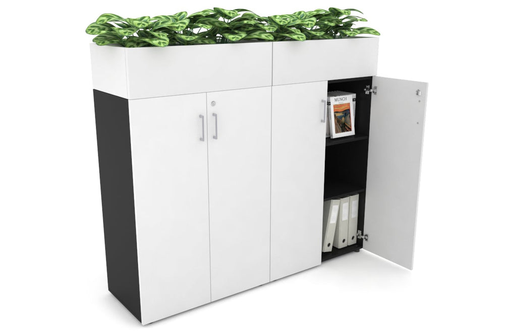 Uniform Medium Storage + Planter Box [1600W x 1395H x 450D]-Black white silver handle