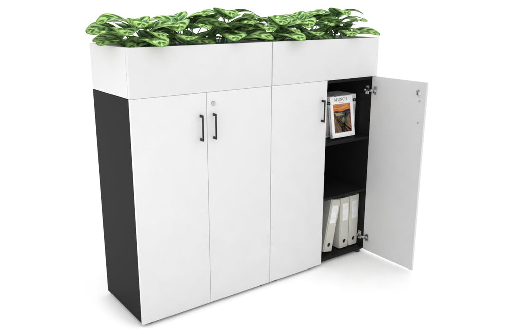 Uniform Medium Storage + Planter Box [1600W x 1395H x 450D]-Black white black handle