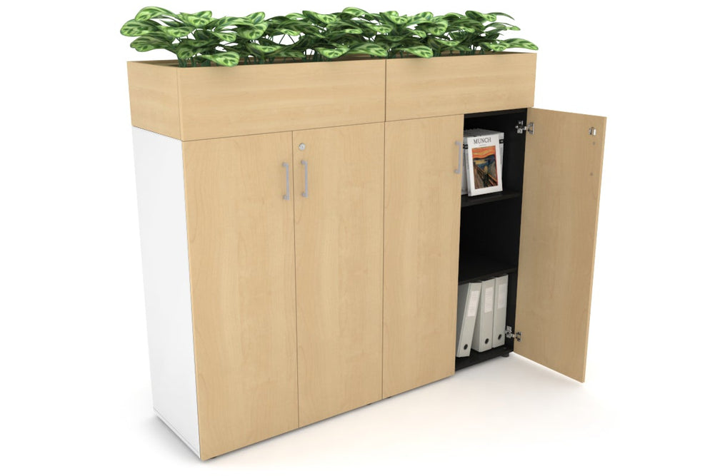 Uniform Medium Storage + Planter Box [1600W x 1395H x 450D]-White maple silver handle