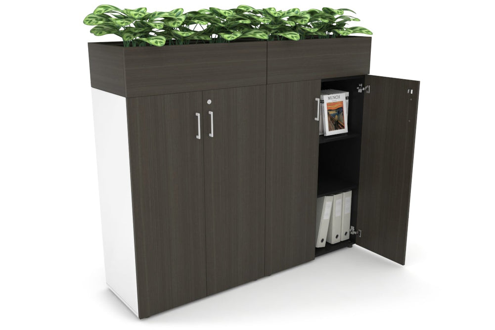 Uniform Medium Storage + Planter Box [1600W x 1395H x 450D]-White dark oak white handle