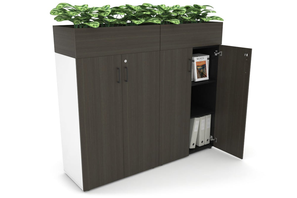 Uniform Medium Storage + Planter Box [1600W x 1395H x 450D]-White dark oak black handle