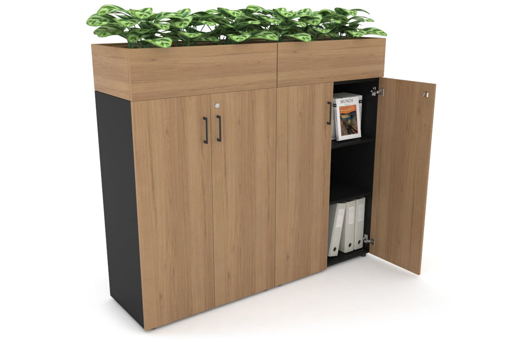 Uniform Medium Storage + Planter Box [1600W x 1395H x 450D]-Black salvage oak black handle
