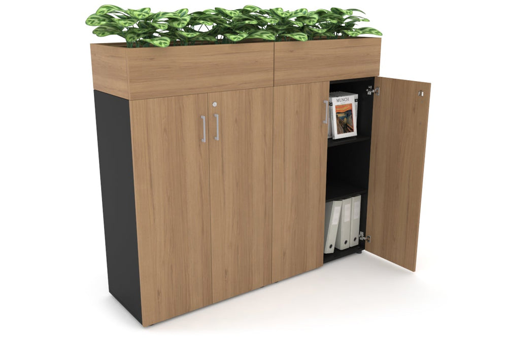 Uniform Medium Storage + Planter Box [1600W x 1395H x 450D]-Black salvage oak silver handle