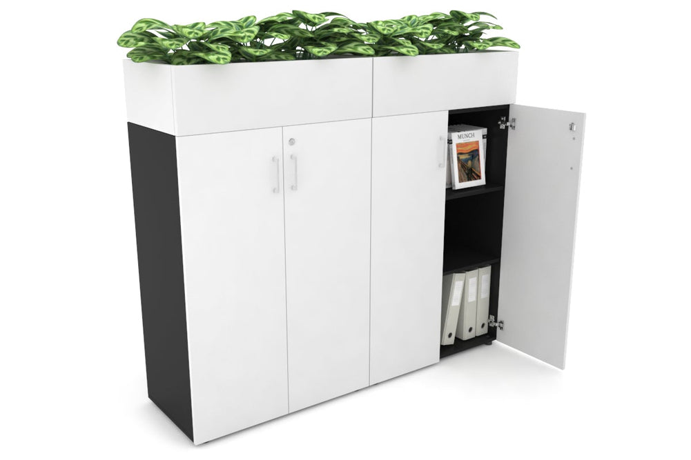 Uniform Medium Storage + Planter Box [1600W x 1395H x 450D]-Black white white handle
