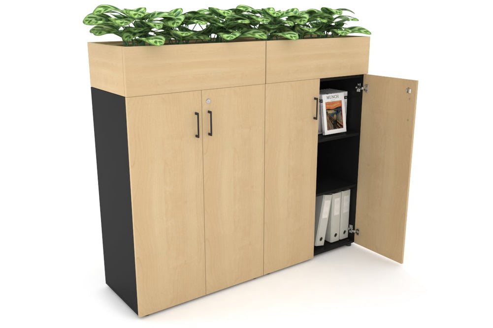 Uniform Medium Storage + Planter Box [1600W x 1395H x 450D]-Black maple black handle
