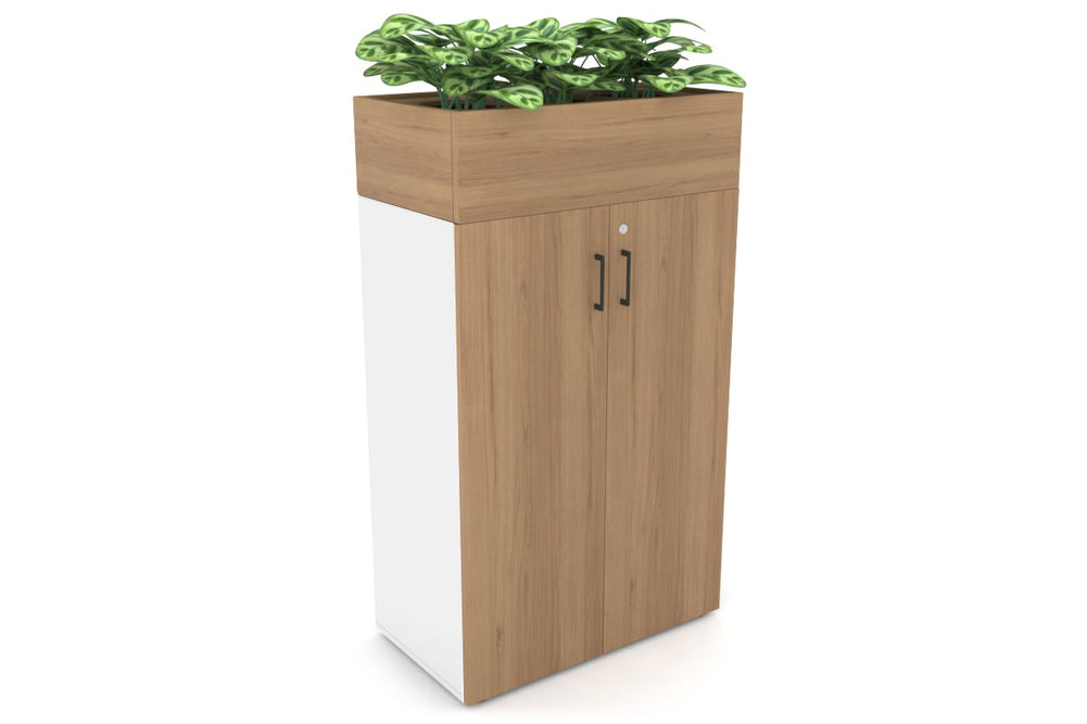 Uniform Medium Storage + Planter Box [800W x 1395H x 450D]-White salvage oak black handle