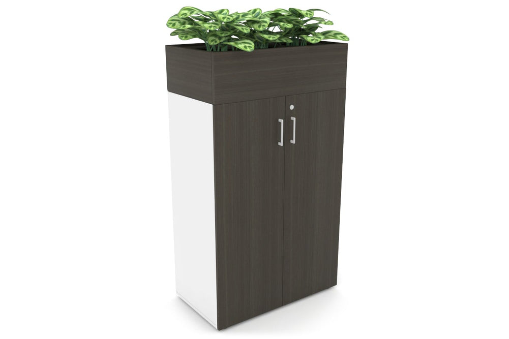 Uniform Medium Storage + Planter Box [800W x 1395H x 450D]-White dark oak white handle
