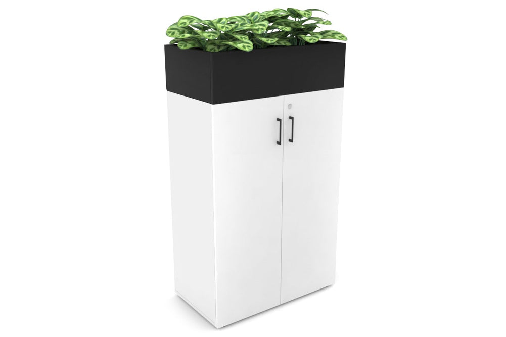Uniform Medium Storage + Planter Box [800W x 1395H x 450D]-White black black handle
