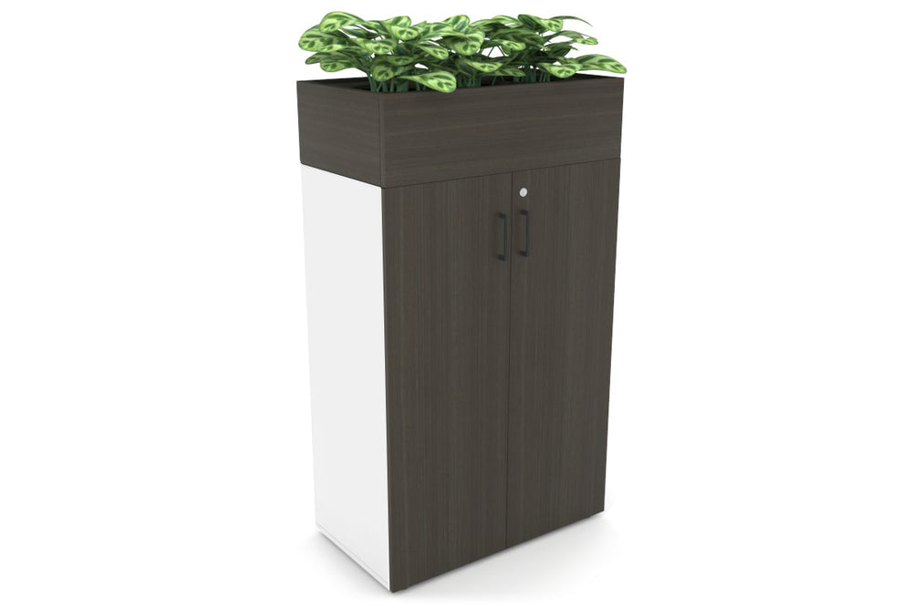 Uniform Medium Storage + Planter Box [800W x 1395H x 450D]-White dark oak black handle