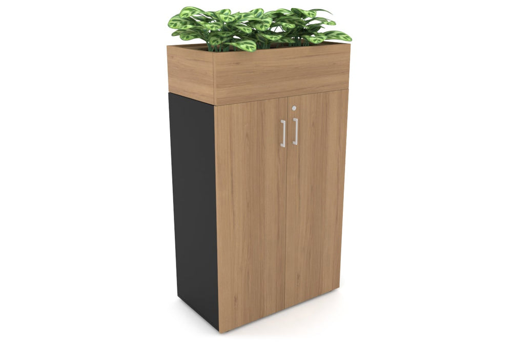 Uniform Medium Storage + Planter Box [800W x 1395H x 450D]-Black salvage oak white handle