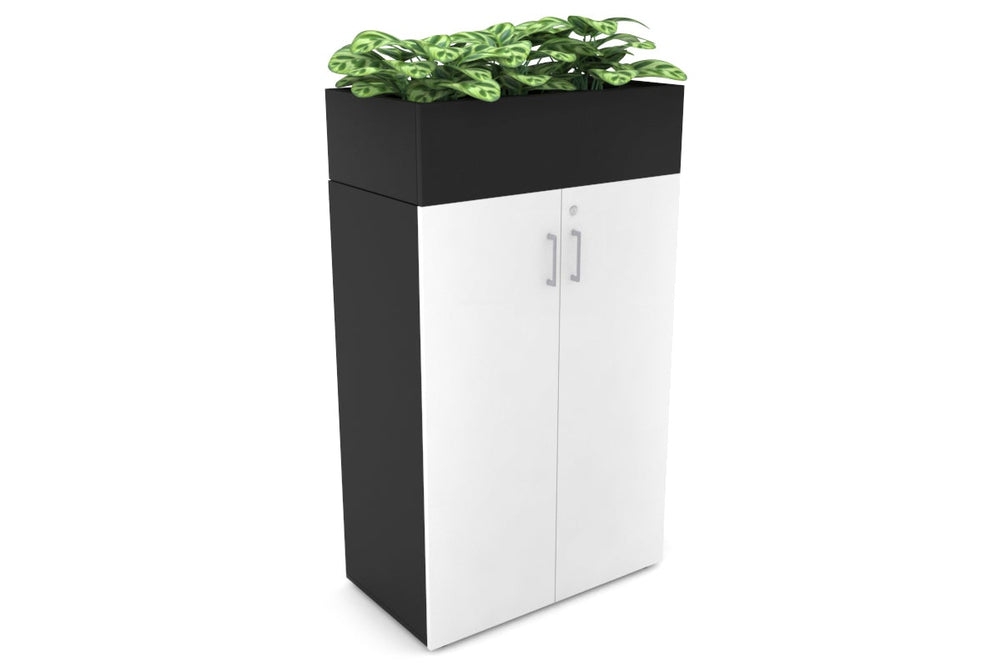 Uniform Medium Storage + Planter Box [800W x 1395H x 450D]-Black black silver handle