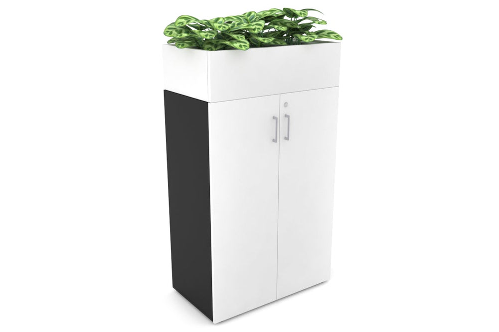 Uniform Medium Storage + Planter Box [800W x 1395H x 450D]-Black white silver handle