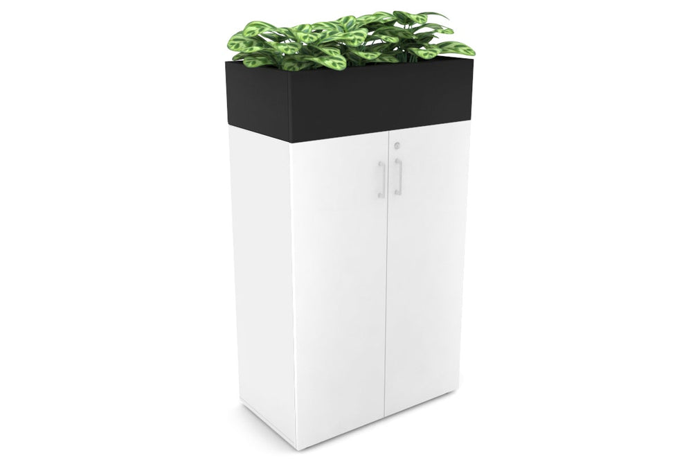 Uniform Medium Storage + Planter Box [800W x 1395H x 450D]-White black white handle