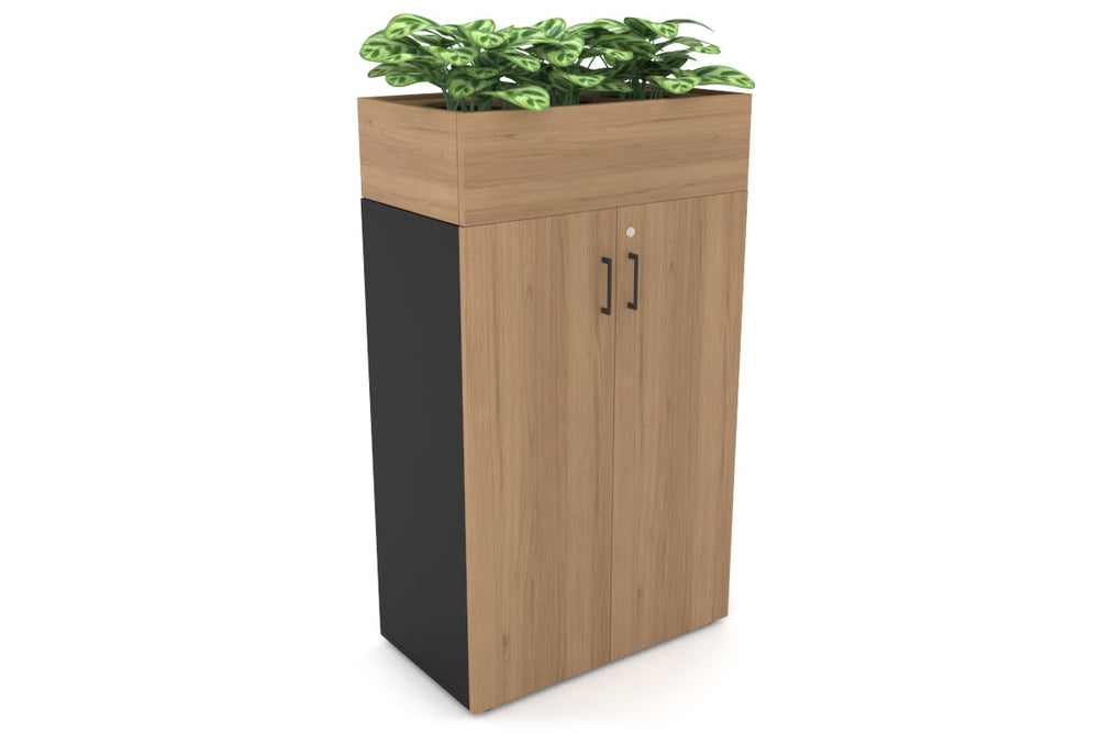 Uniform Medium Storage + Planter Box [800W x 1395H x 450D]-Black salvage oak black handle