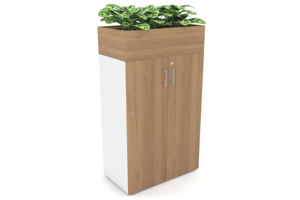 Uniform Medium Storage + Planter Box [800W x 1395H x 450D]-White salvage oak silver handle
